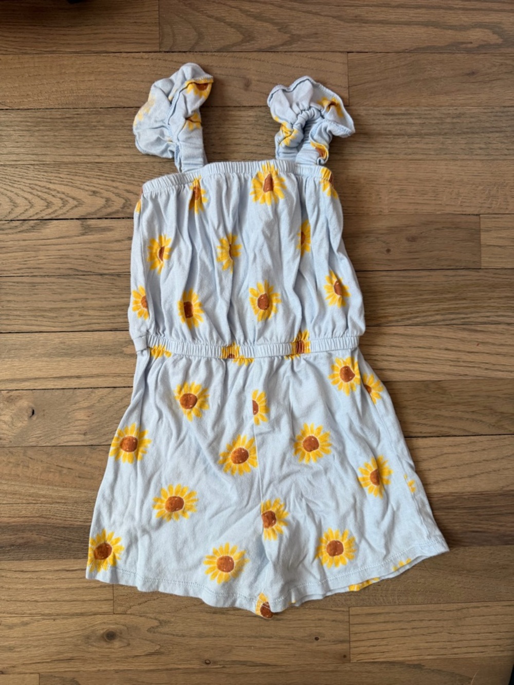 Girls Sunflower Print Light Blue Romper Dress